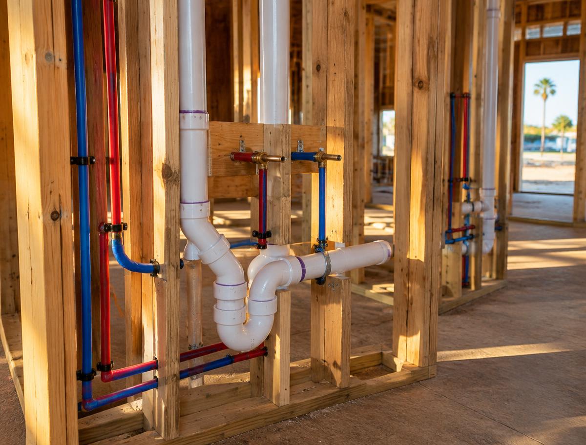 Illustration: plumbing rough-in on a new construction home